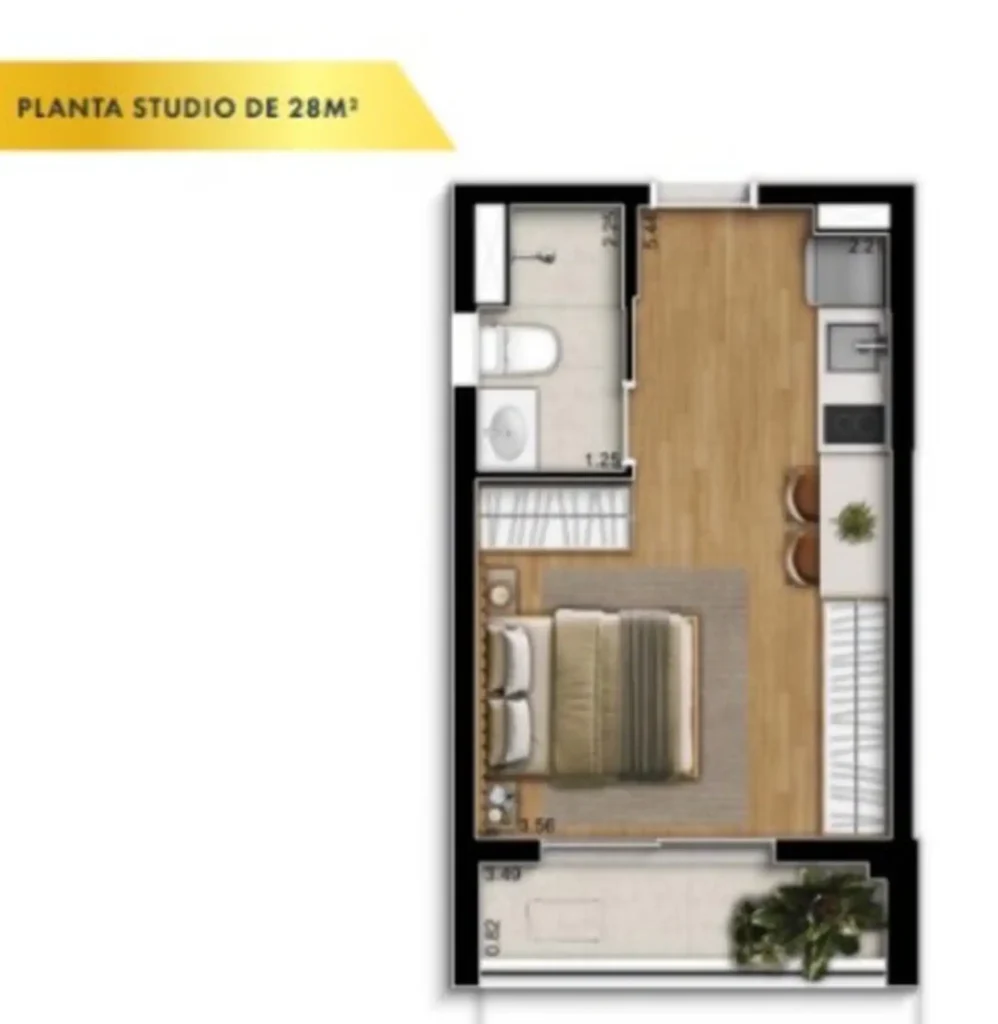 Apartamento 1 quartos 28m² em Jardim Guedala — planta Pilarys Jardim Guedala