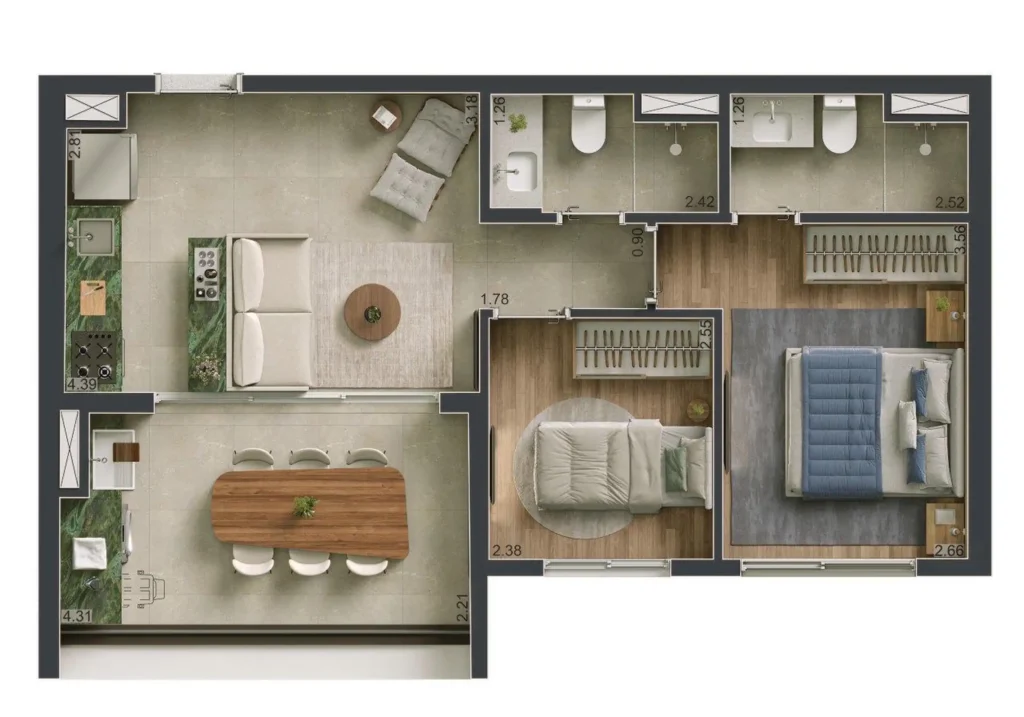 Apartamento 2 quartos 57m² em Alto da Boa Vista — planta Ibiti Alto da Boa Vista