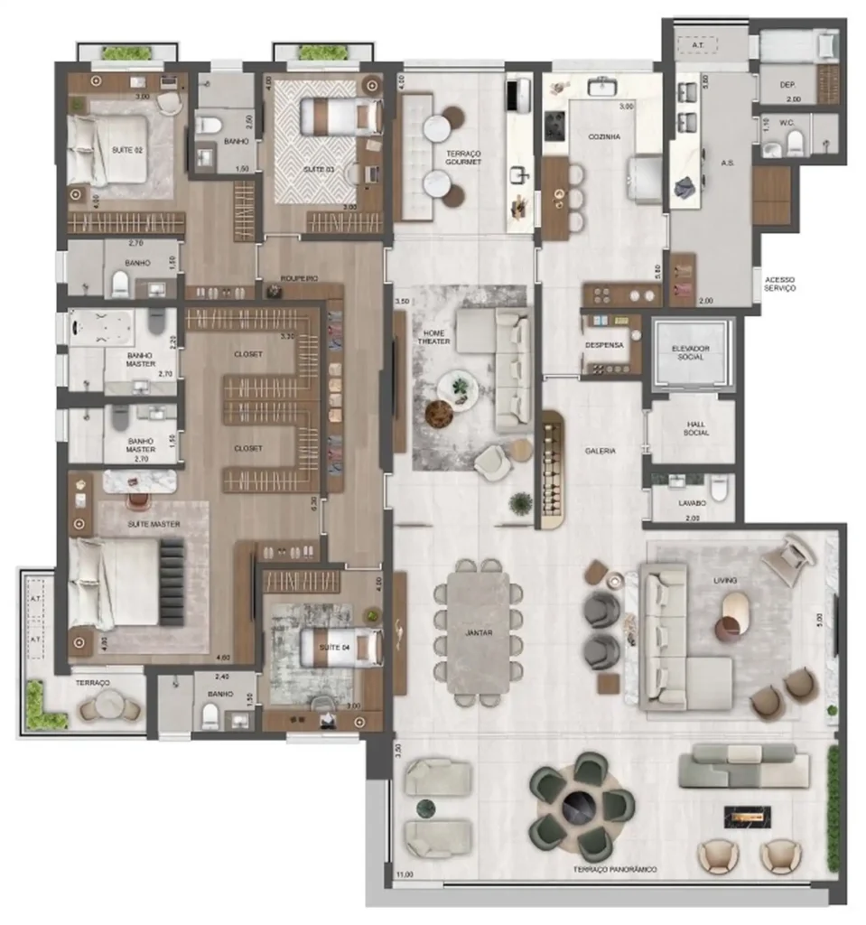 Apartamento 4 quartos 355m² em Vila Tramontano — planta Château Jardin Lumière