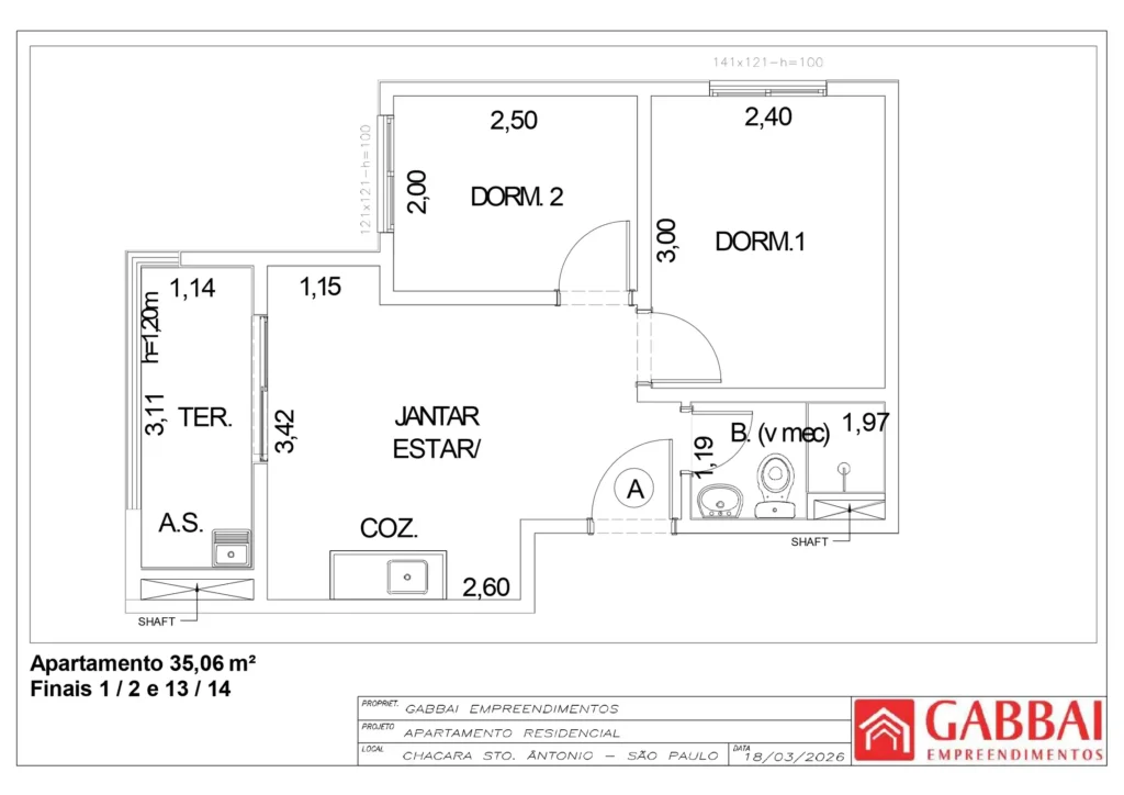 Apartamento 2 quartos 06m² em Várzea de Baixo — planta Gabbai Chácara Santo Antônio - Breve Lançamento