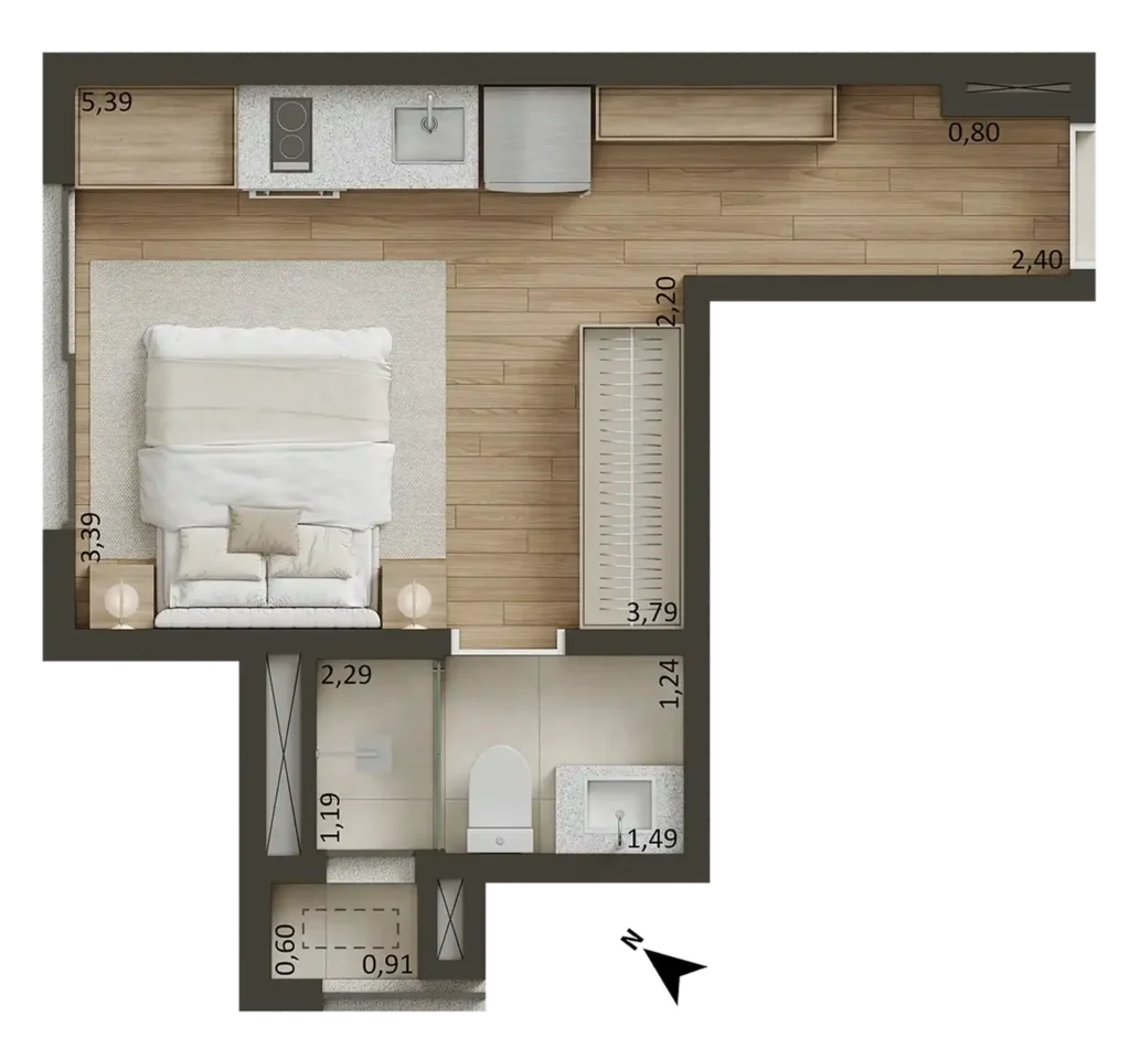 Apartamento 1 quartos 19m² em Paraíso — planta Arte Paulista