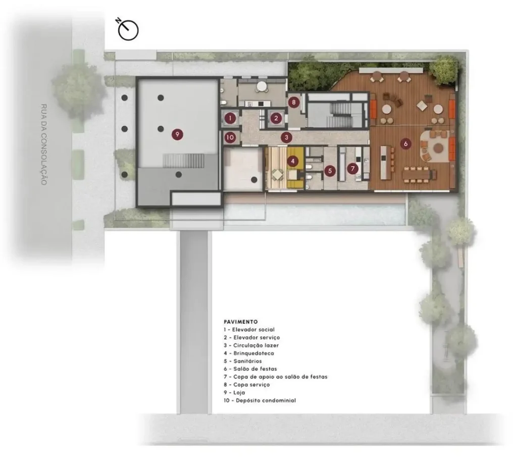 Implantação mezanino condomínio CLARA por Bernardes Arquitetura — 4 quartos em Jardins
