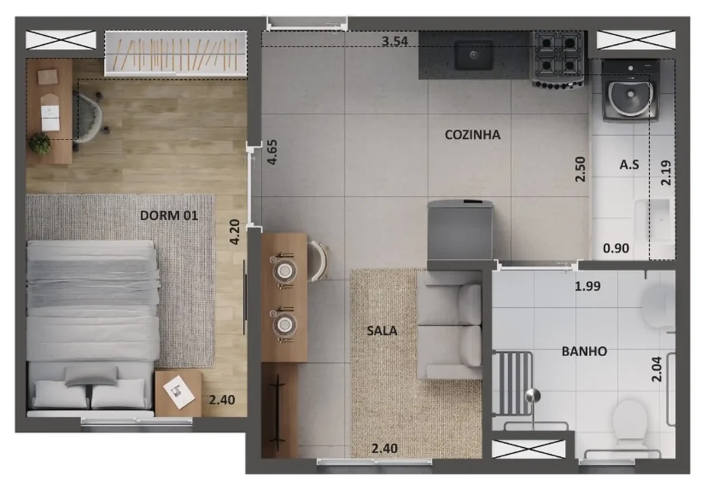 Apartamento 1 quartos 34m² em Água Branca — planta Cidade Lapa Perdizes