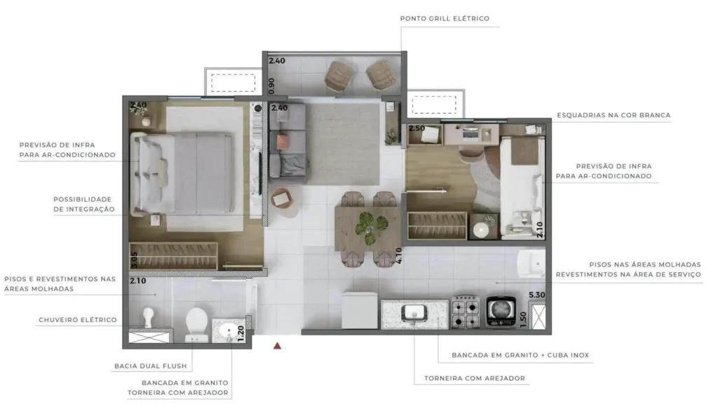 Apartamento 2 quartos 97m² em Socorro — planta Equale Condomínio Clube