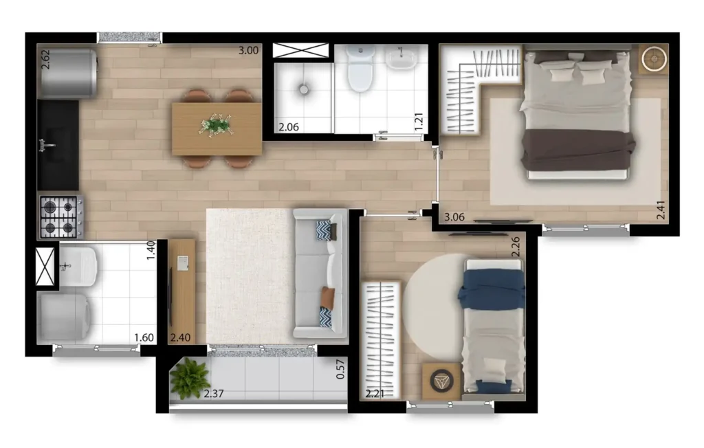 Apartamento 2 quartos 37m² em Liberdade — planta Free Liberdade