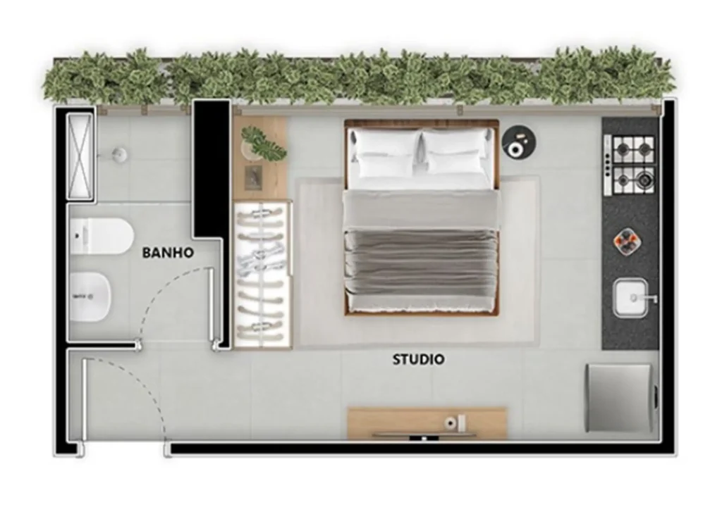 Apartamento 1 quartos 38m² em Moema — planta Pintassilgo 336 - Residencial
