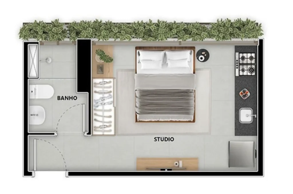 Apartamento 1 quartos 38m² em Moema — planta Pintassilgo 336 - NR