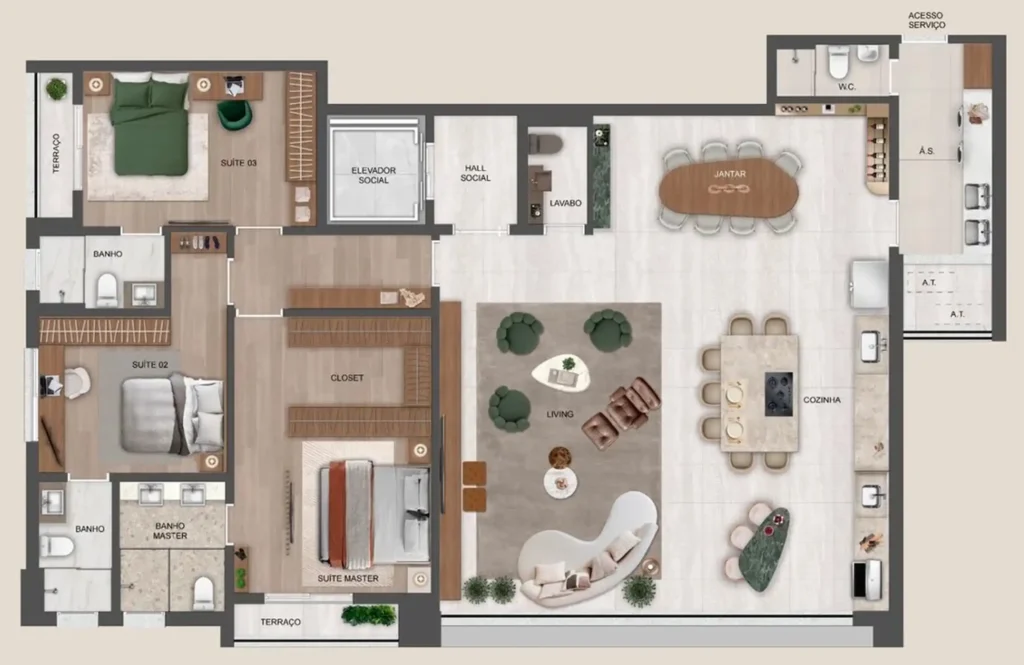 Apartamento 3 quartos 185m² em Vila Tramontano — planta Château Jardin Harmonie - Breve Lançamento