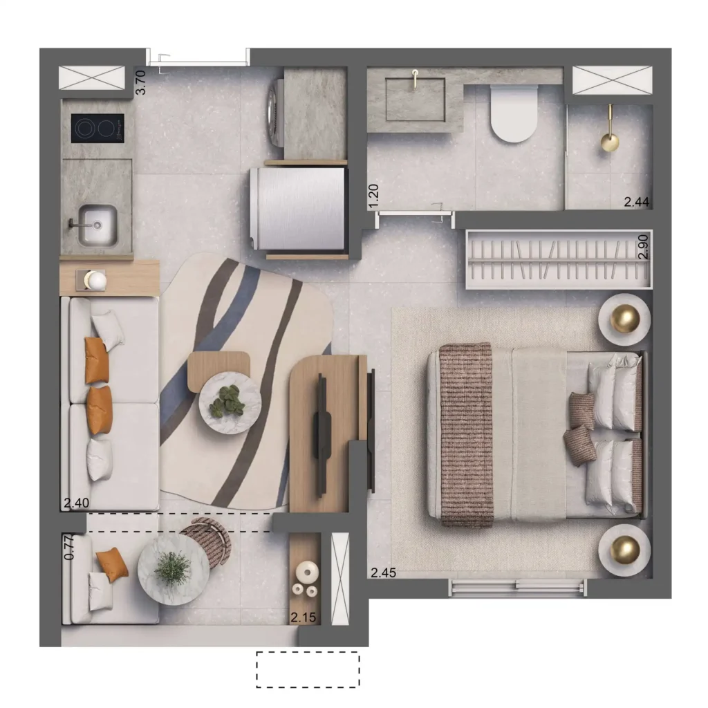Apartamento 1 quartos 24m² em Pinheiros — planta Living Full Eldorado