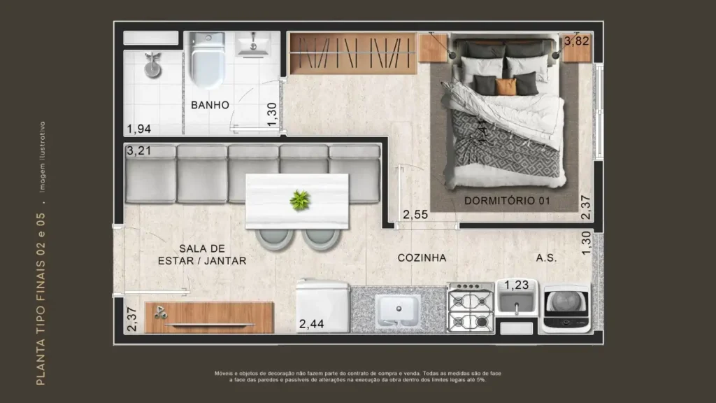 Apartamento 1 quartos 24m² em Jardim Londrina — planta Innovare Portal do Morumbi
