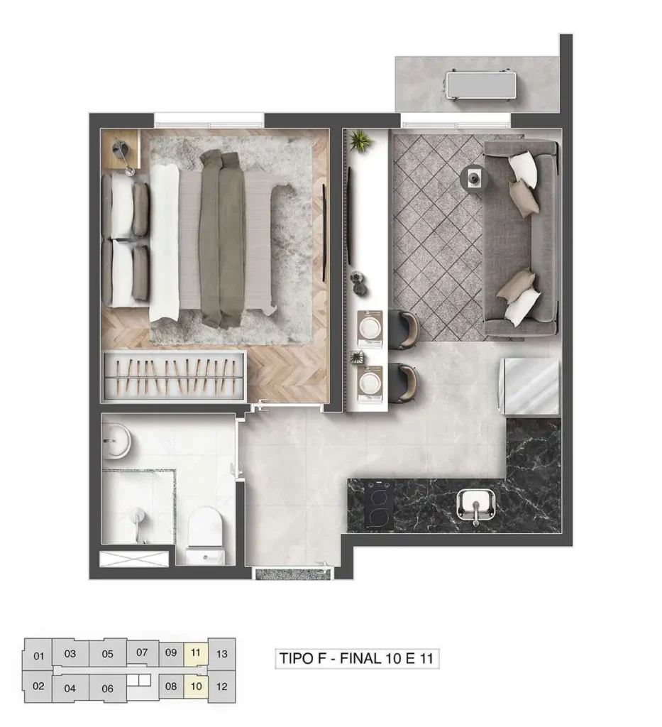 Apartamento 1 quartos 37m² em Vila Mascote — planta Vida Nova Vila Mascote