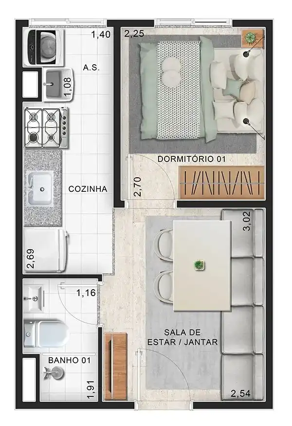Apartamento 1 quartos 24m² em Jardim Monte Kemel — planta Vista Parque Chácara Joquey