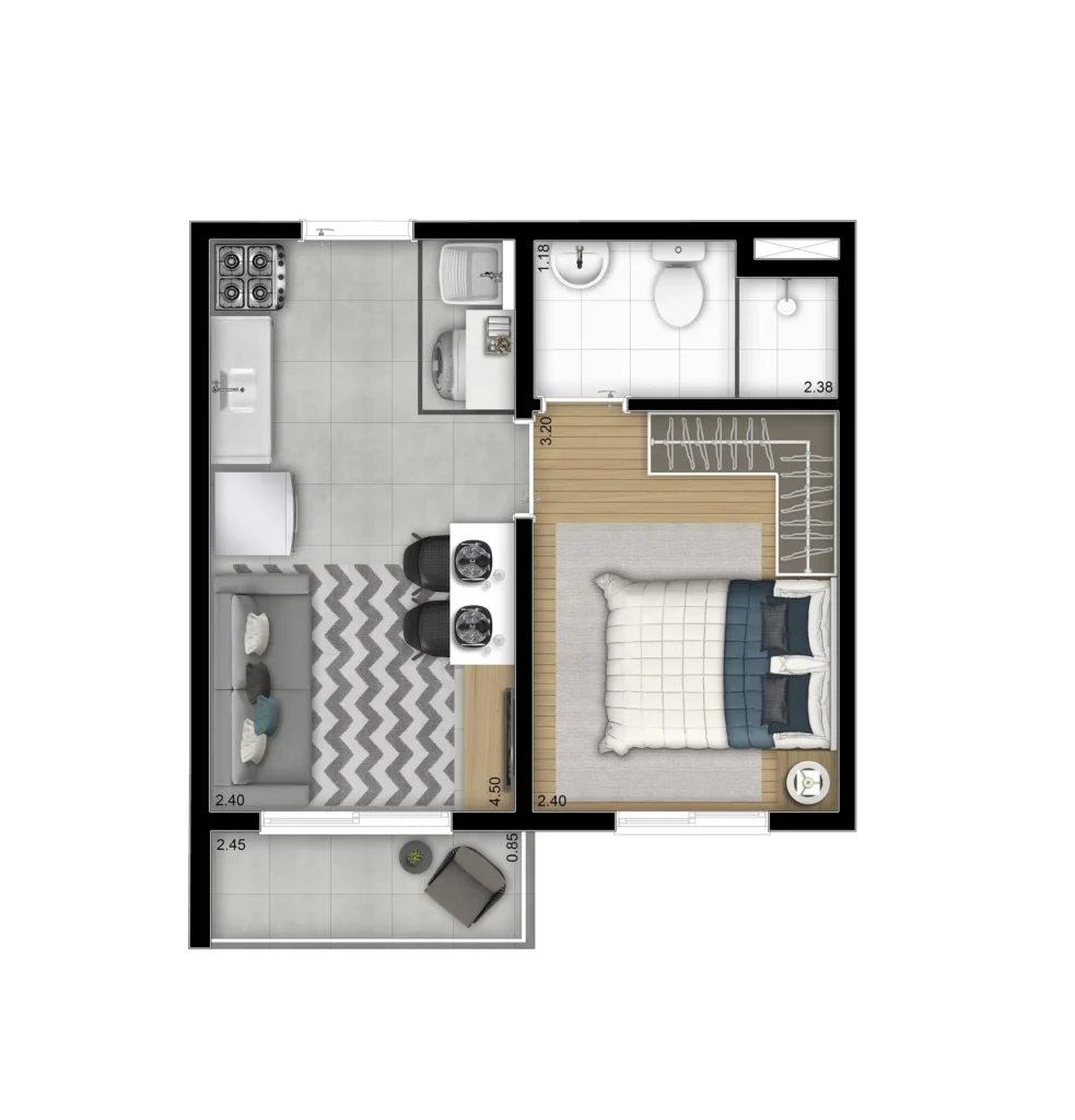 Apartamento 1 quartos 95m² em Mooca — planta Plano&Estação Mooca - NR