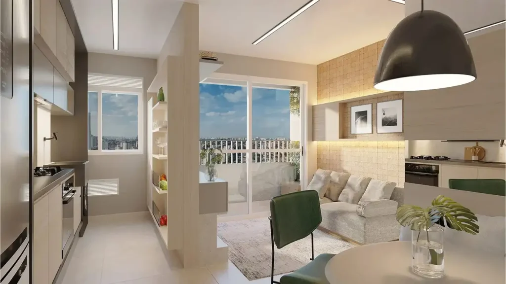 Apartamento 2 quartos Cambuci — Living do Pátio Central Galeria - Fase 1
