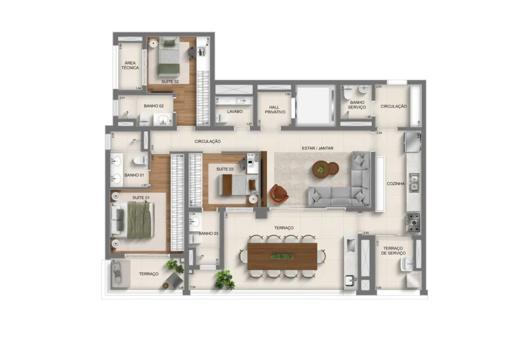 Apartamento 3 quartos 136m² em Mooca — planta Monã Mooca