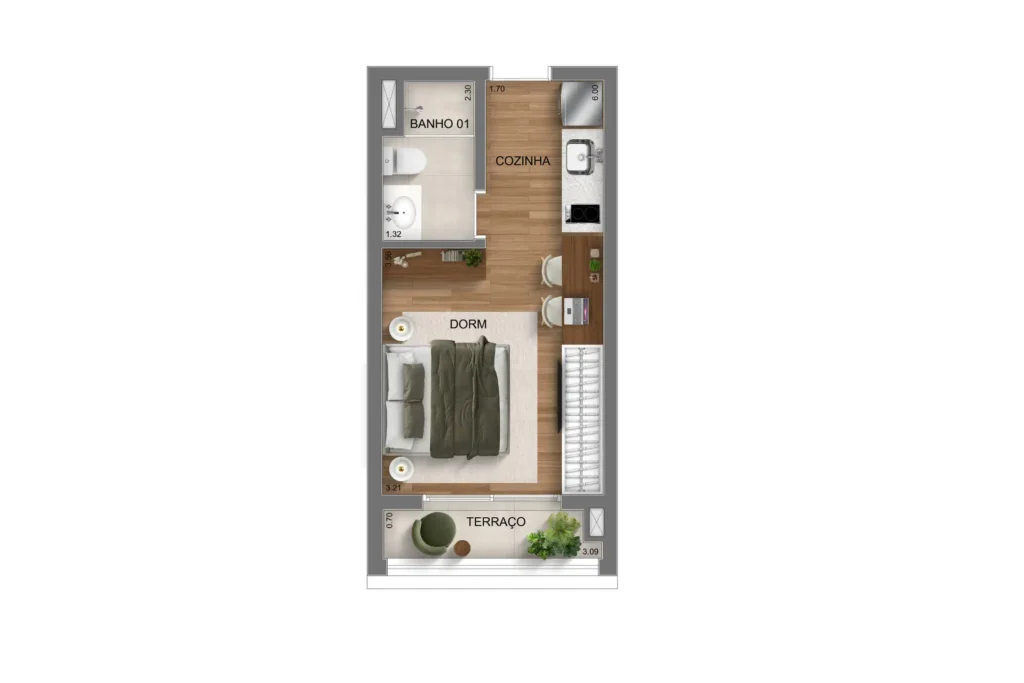 Apartamento 1 quartos 25m² em Mooca — planta Mooca Smart Spaces