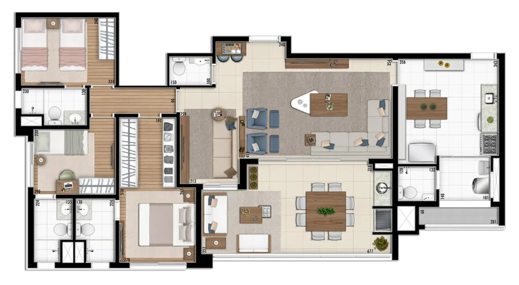 Apartamento 3 quartos 125m² em Vila Mascote — planta Rhapsody