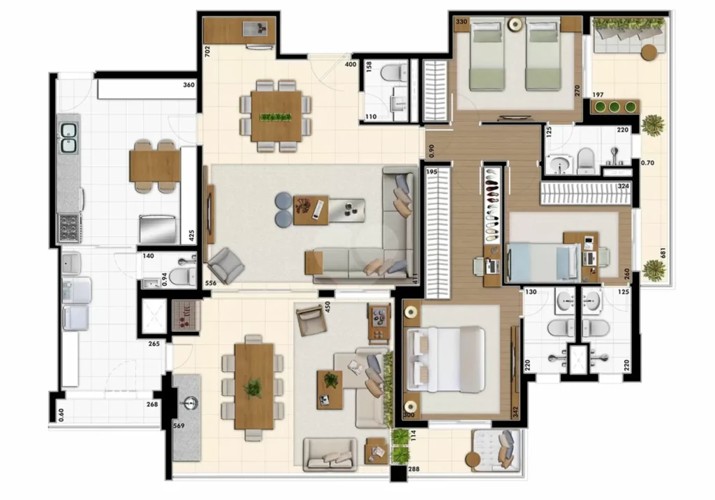 Apartamento 3 quartos 165m² em Vila Mascote — planta Opus 95