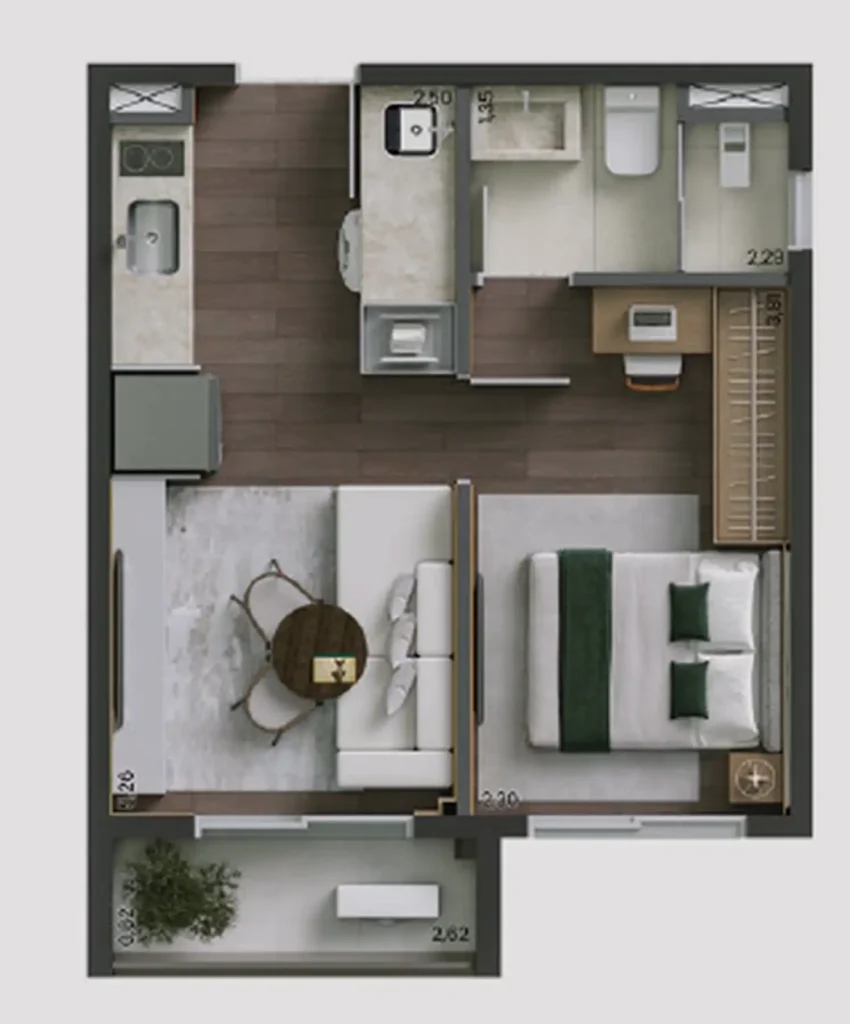 Apartamento 1 quartos 31m² em Mooca — planta Trya