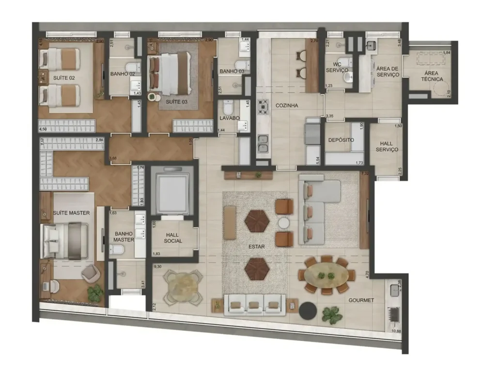 Apartamento 3 quartos 200m² em Alto de Pinheiros — planta Lindenberg Vista Alto de Pinheiros