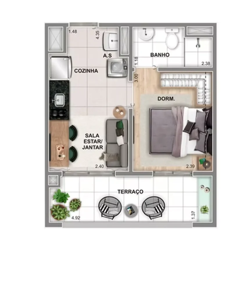 Apartamento 1 quartos 30m² em Vila Sônia — planta Home 375