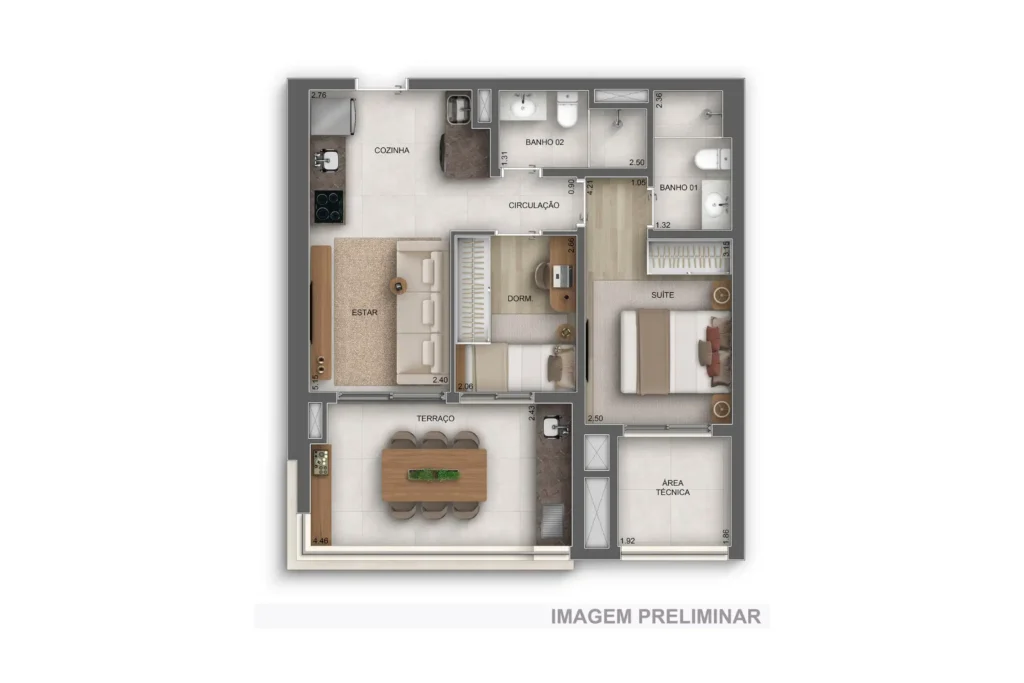 Apartamento 2 quartos 61m² em Mooca — planta GranDiálogo Parque da Mooca - Residencial