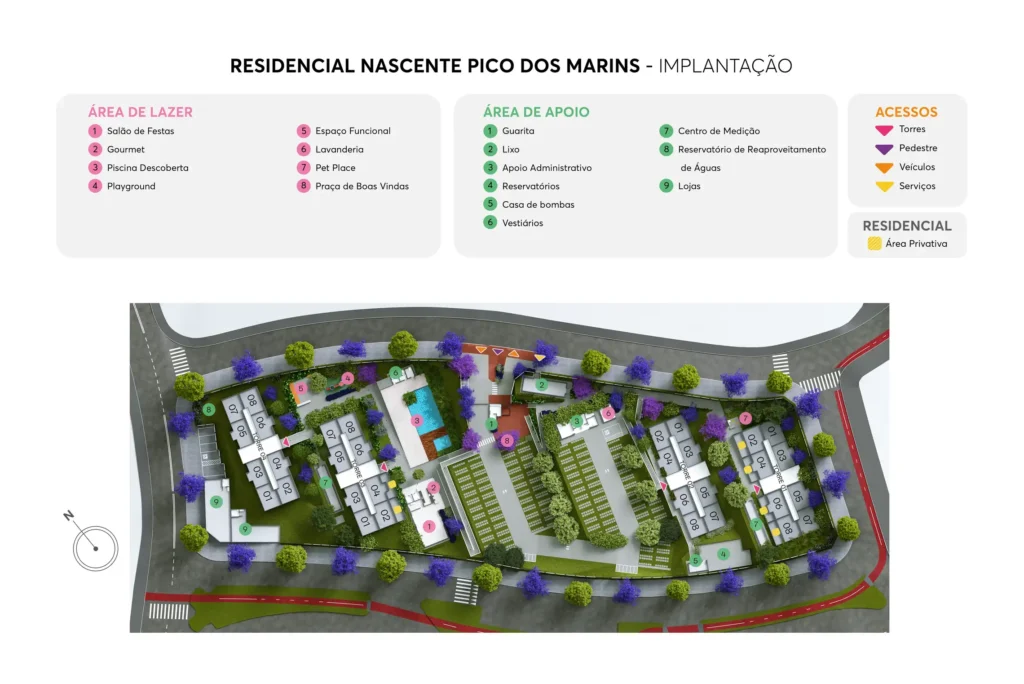 Implantação condomínio Nascente Pico dos Marins — 2 quartos em Jardim Cidade Pirituba