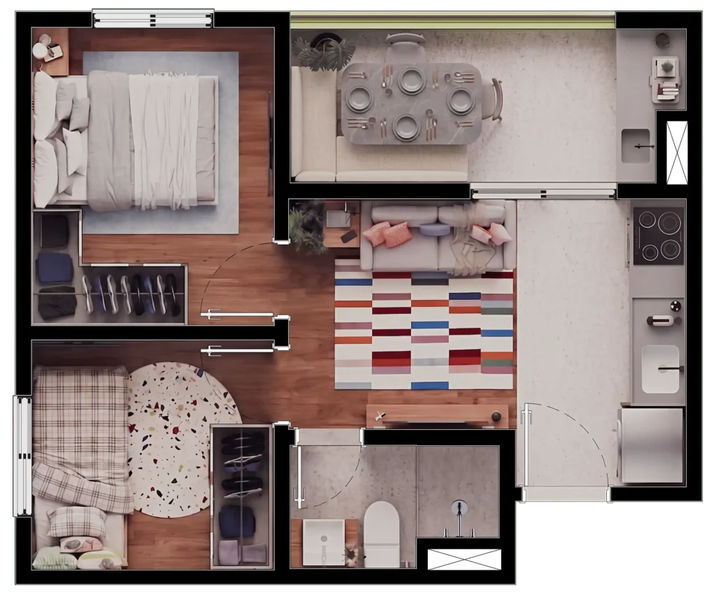 Planta apartamento 2 quartos 36m² Santa Cecília, São Paulo