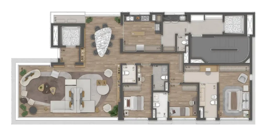 Apartamento 3 quartos 185m² em Cerqueira César — planta Haddock 885 - Residencial