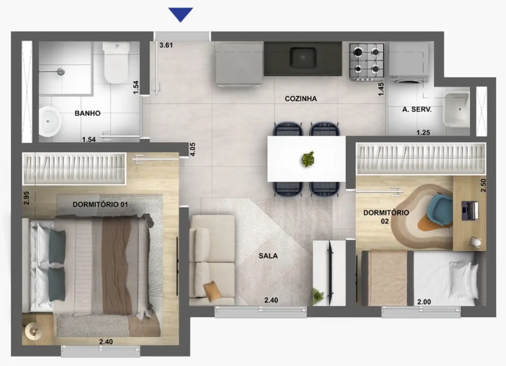 Apartamento 2 quartos 32m² em Barra Funda — planta Bosque da Barra