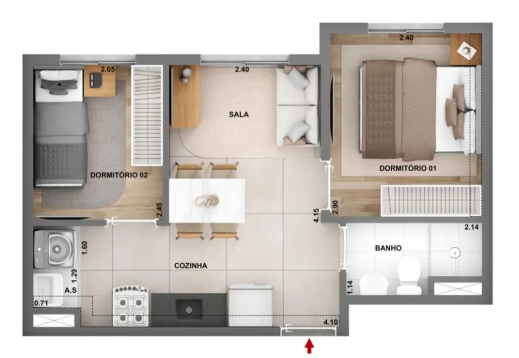 Apartamento 2 quartos 32m² em Chácara Santo Antônio (Zona Sul) — planta Alto Granja Julieta