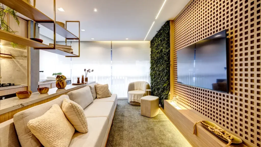 Em construção Pinheiros: Sala de estar e varanda Icon João Moura - Residencial, 1-2 quartos 26-89m²