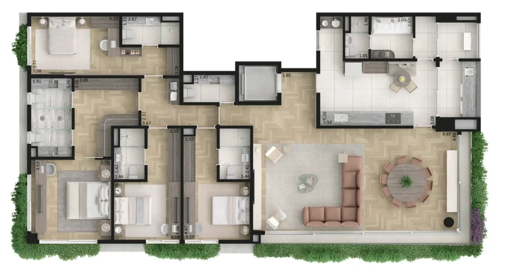Apartamento 4 quartos 240m² em Jardim Paulista — planta Casa Alba