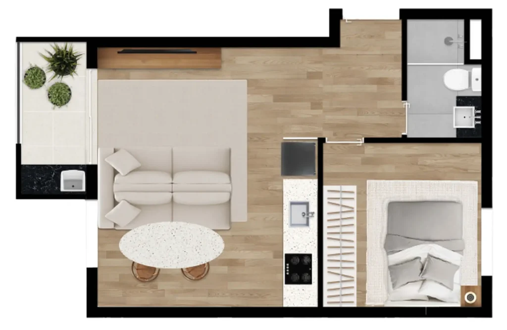 Apartamento 1 quartos 39m² em Real Parque — planta Icó Real Parque