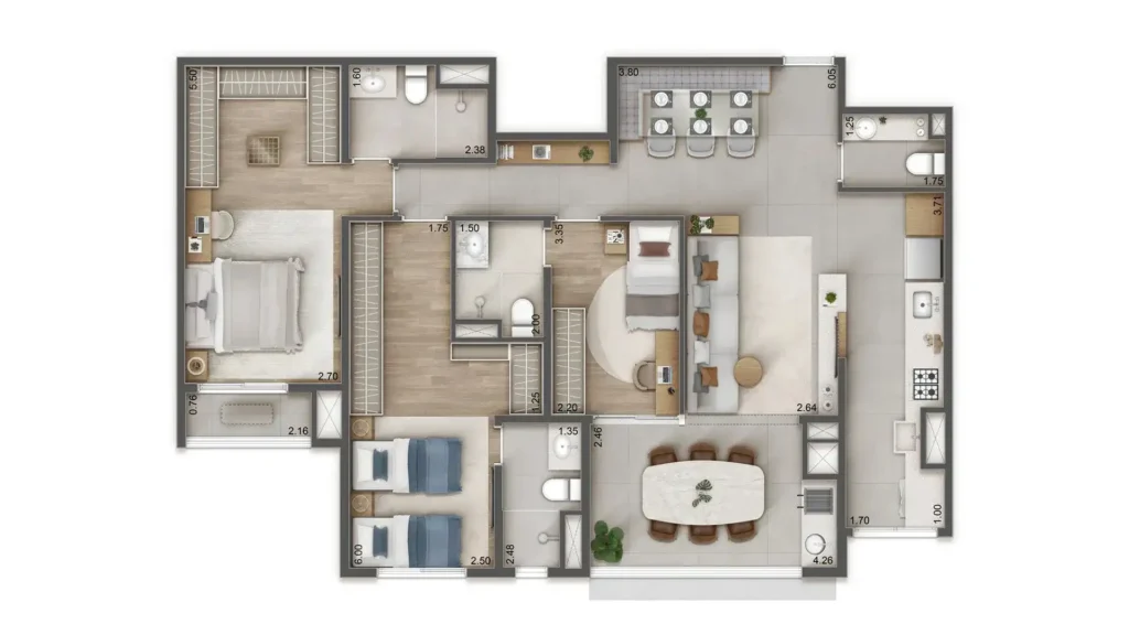 Apartamento 3 quartos 106m² em Jardim São Paulo(Zona Norte) — planta Raízes Jardim São Paulo