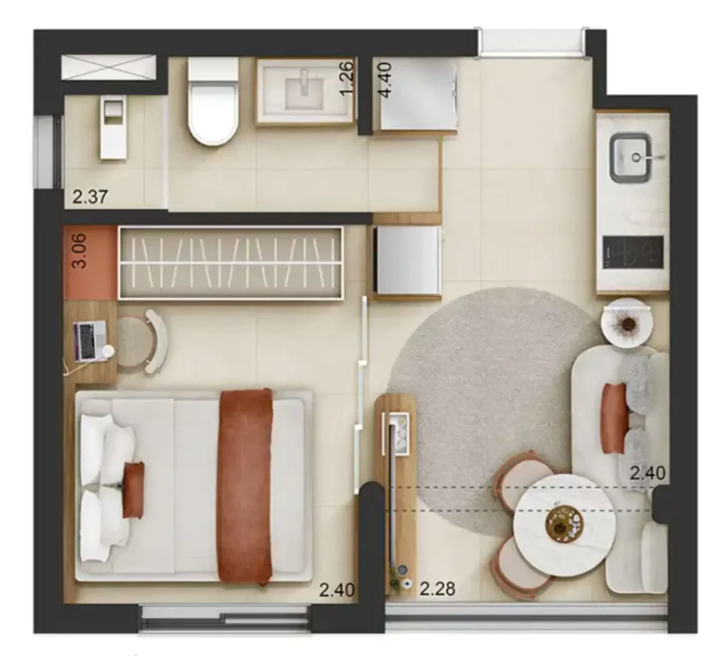 Apartamento 1 quartos 40m² em Pinheiros — planta QG Ferreira de Araújo by You