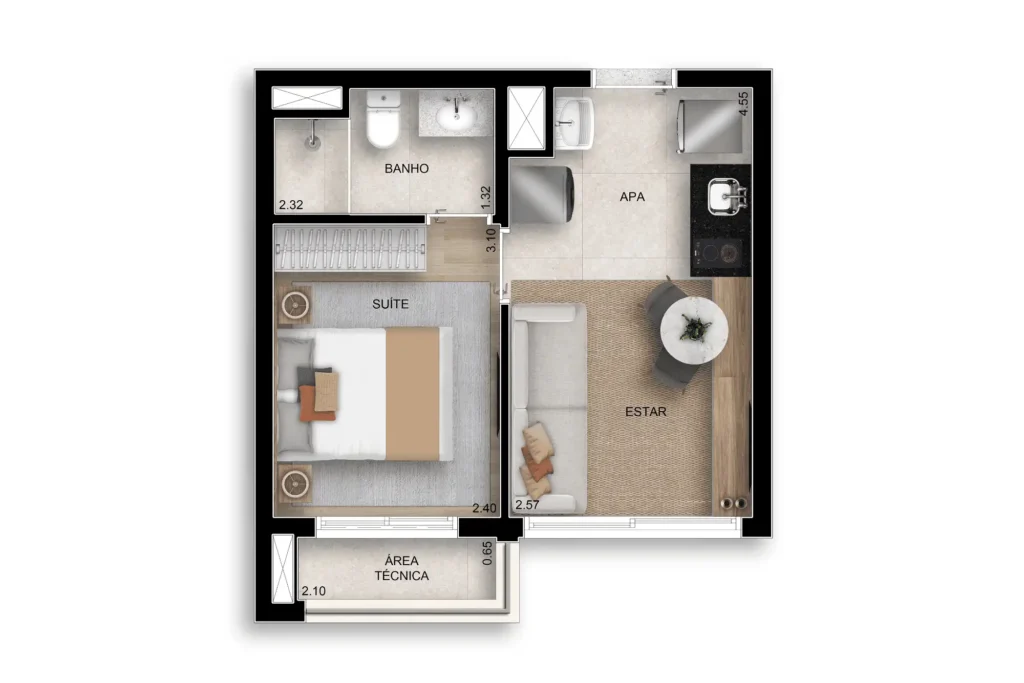 Apartamento 1 quartos 29m² em Alto do Ipiranga — planta Bosque Santa Cruz by Diálogo Home Spaces - Residencial
