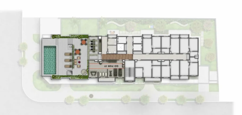 Implantação rooftop condomínio TAG Jardim Guedala — 1-2 quartos em Morumbi