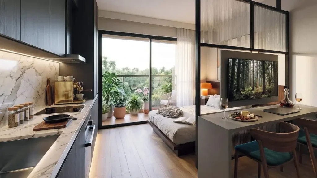050 living Verus Mackenzie - Residencial Vila Buarque — 1-2 quartos 23-79m², Verus