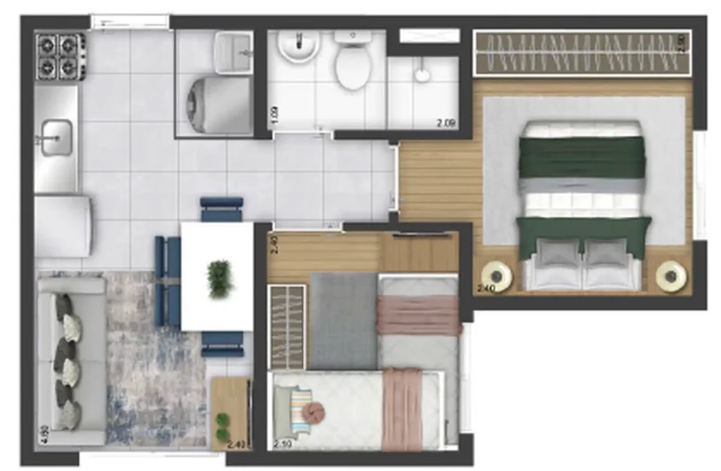 Apartamento 2 quartos 71m² em Rio Pequeno — planta Plano&Essência Life