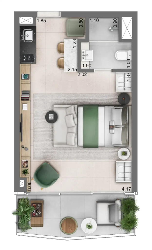 Apartamento 1 quartos 36m² em Vila Olímpia — planta Funchal 641 Apartments Studios