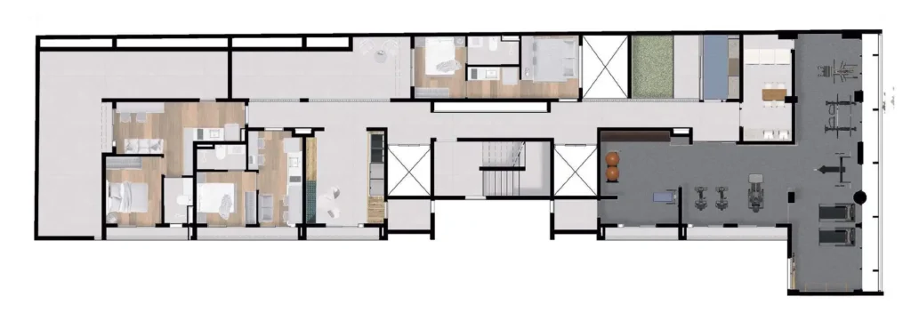 Implantação 01 condomínio Verus Mackenzie - Residencial — 1-2 quartos em Vila Buarque