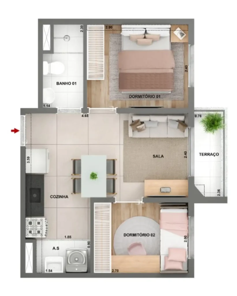 Apartamento 2 quartos 37m² em Ipiranga — planta Mérito Ipiranga - Fase 1