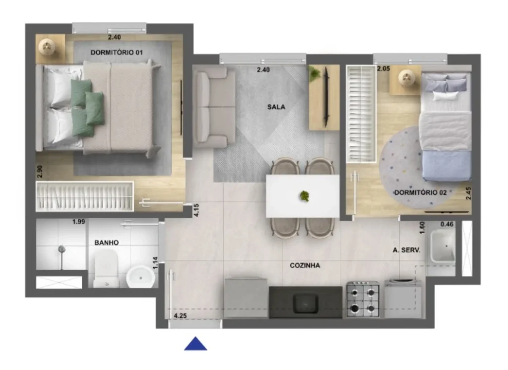 Apartamento 2 quartos 32m² em Vila Guilherme — planta Urban Vila Guilherme - Fase 1