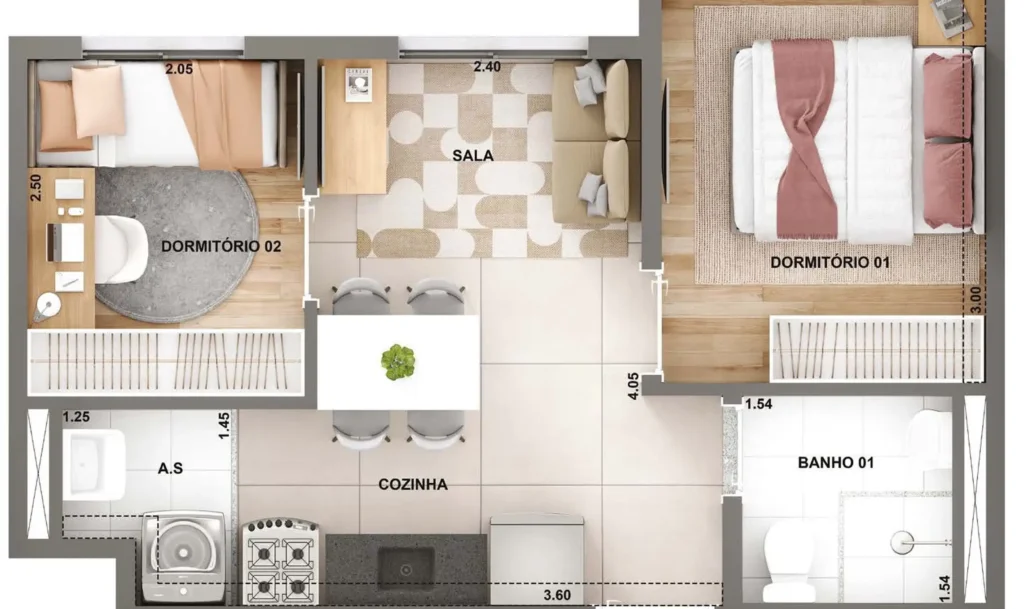 Apartamento 2 quartos 30m² em Santo Amaro — planta WL Boa Vista